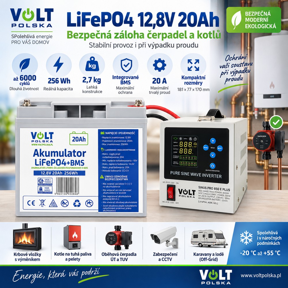 Baterie LiFePO4 12,8V 20Ah VOLT + bezúdržbový systém BMS